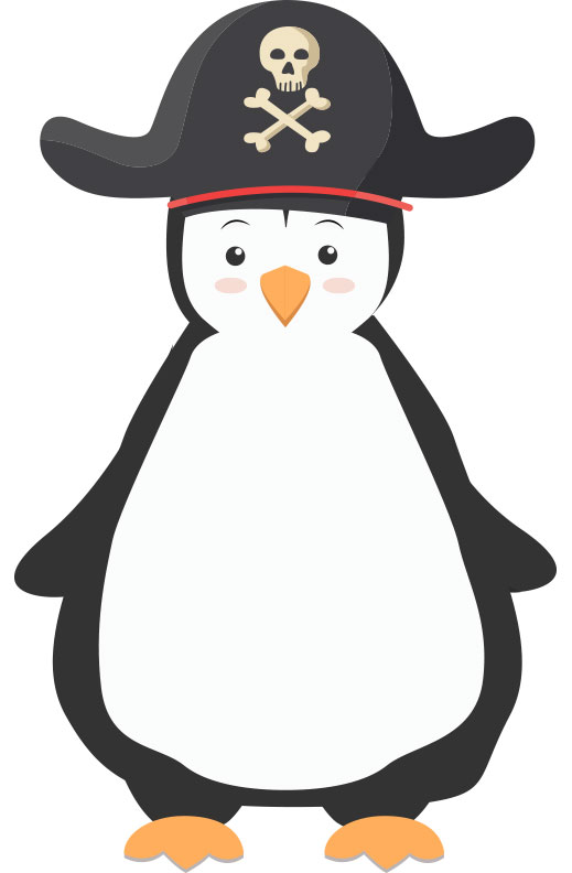 A drawing of a pengin with an interesting hat