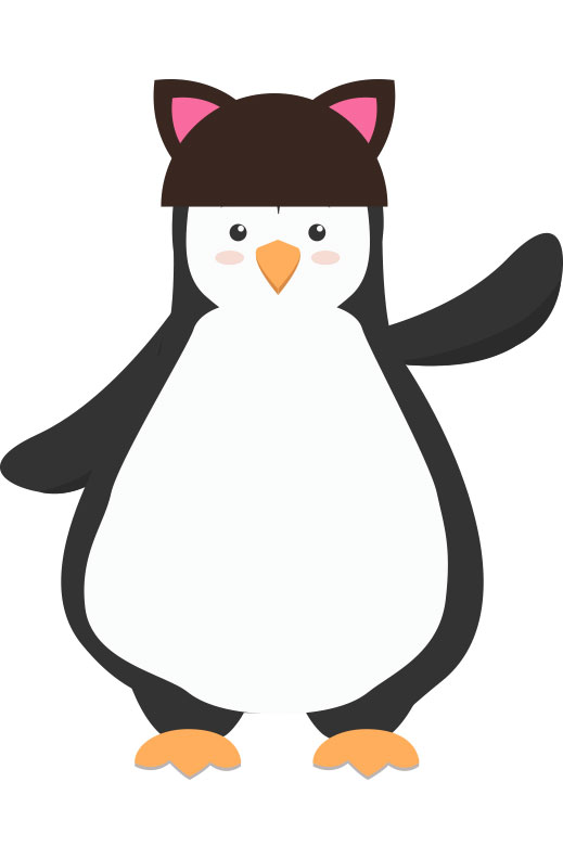 A drawing of a pengin with an interesting hat